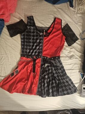 Adult Harley Quinn Cosplay Dress Mesh Sleeves Size XL